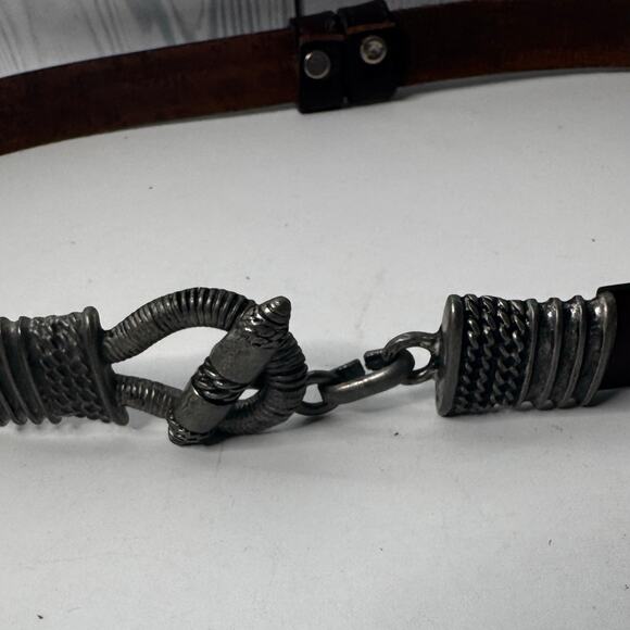 Chicos Boho Chic Belt Hook / Loop Buckle Brown Leather USA Small 35 Adjustable - Picture 2 of 8